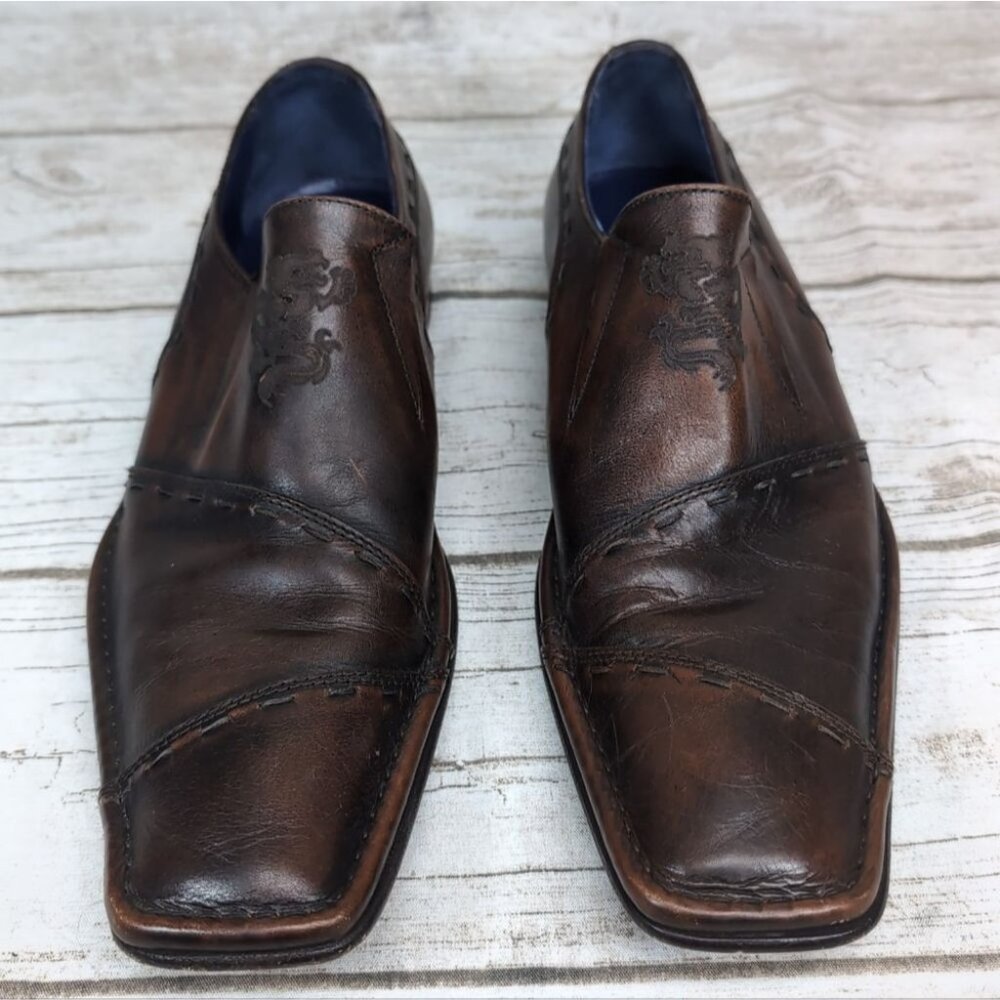 Mark Nason Rock Never Dies Distressed Brown Square Toe Loafers Size 10